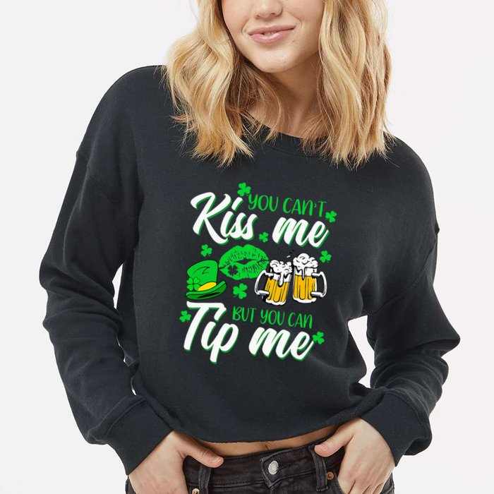 St Patricks Day Lucky Shamrock Waitress Bartender Waiter Cropped Pullover Crew