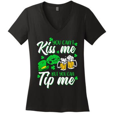 St Patricks Day Lucky Shamrock Waitress Bartender Waiter Women's V-Neck T-Shirt