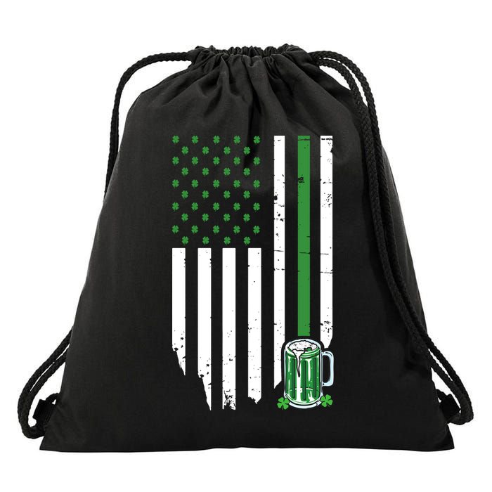 St Patrick's Day Beer American Flag Drawstring Bag