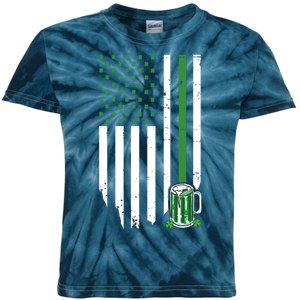 St Patrick's Day Beer American Flag Kids Tie-Dye T-Shirt