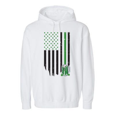 St Patrick's Day Beer American Flag Garment-Dyed Fleece Hoodie