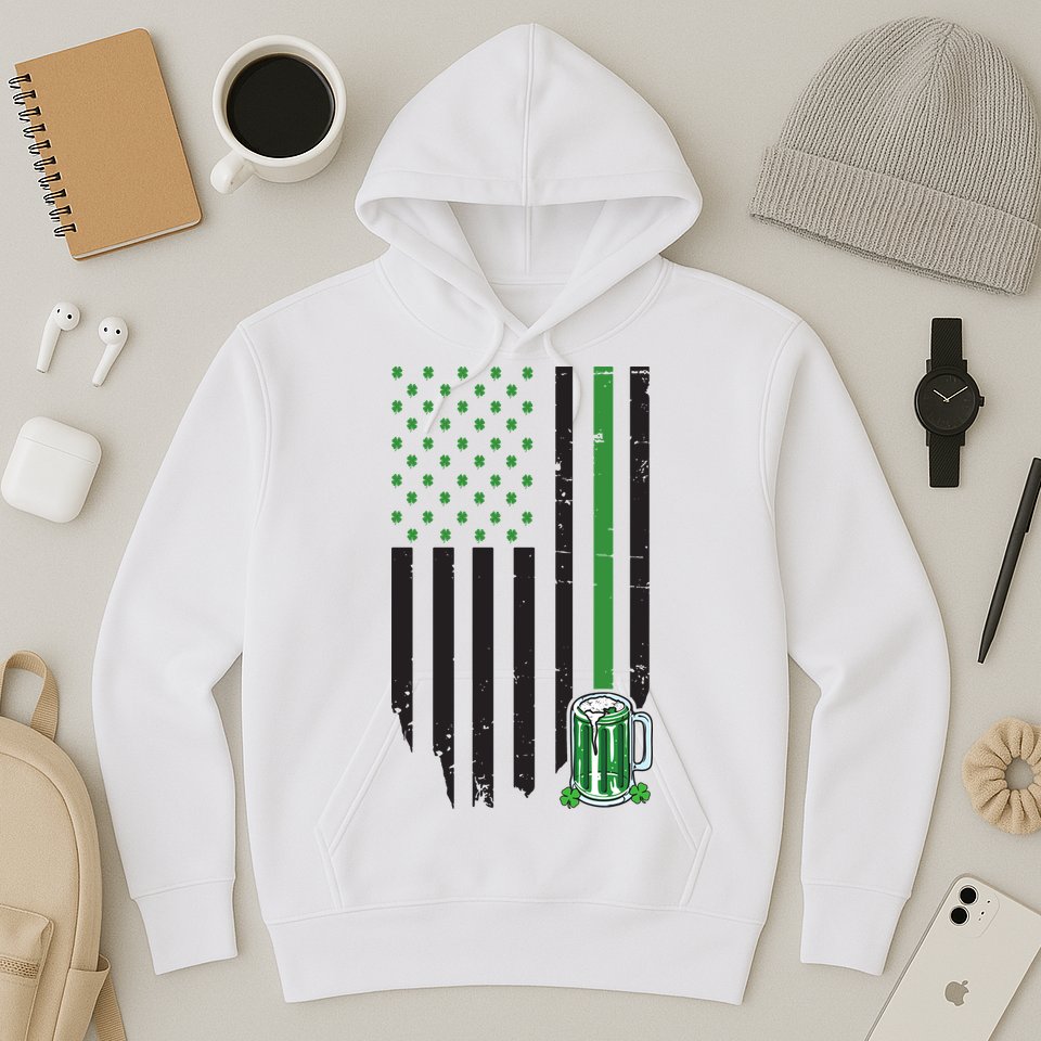 St Patrick's Day Beer American Flag Hoodie