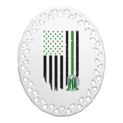 St Patrick's Day Beer American Flag Ceramic Oval Ornament