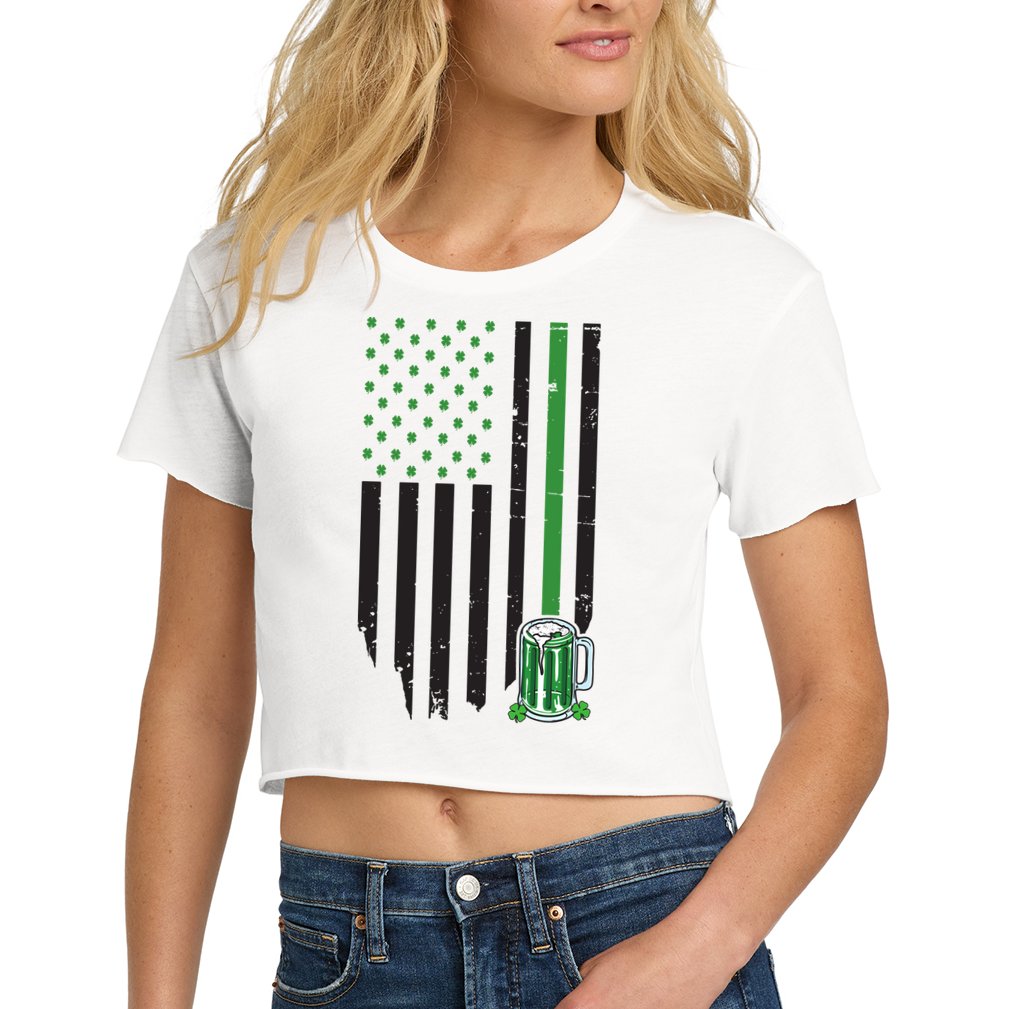 St Patrick's Day Beer American Flag Crop Top