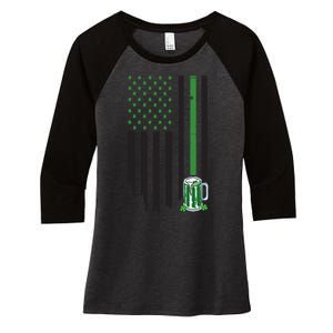 St Patrick's Day Beer American Flag Women's Tri-Blend 3/4-Sleeve Raglan Shirt