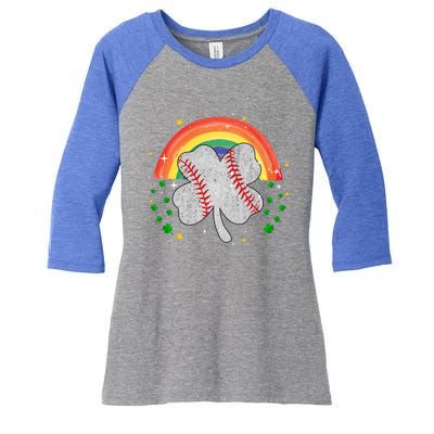 Saint Patricks Day Shenanigans Rainbow Baseball Shamrock Gift Women's Tri-Blend 3/4-Sleeve Raglan Shirt