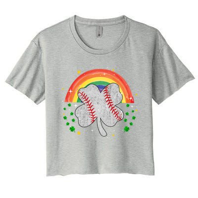 Saint Patricks Day Shenanigans Rainbow Baseball Shamrock Gift Women's Crop Top Tee