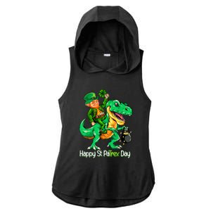 St Patricks Day Leprechaun Riding Dinosaur Gift Ladies PosiCharge Tri-Blend Wicking Draft Hoodie Tank