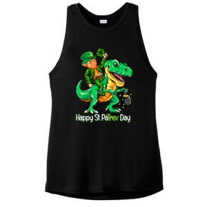 St Patricks Day Leprechaun Riding Dinosaur Gift Ladies PosiCharge Tri-Blend Wicking Tank