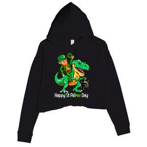 St Patricks Day Leprechaun Riding Dinosaur Gift Crop Fleece Hoodie