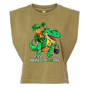 St Patricks Day Leprechaun Riding Dinosaur Gift Garment-Dyed Women's Muscle Tee