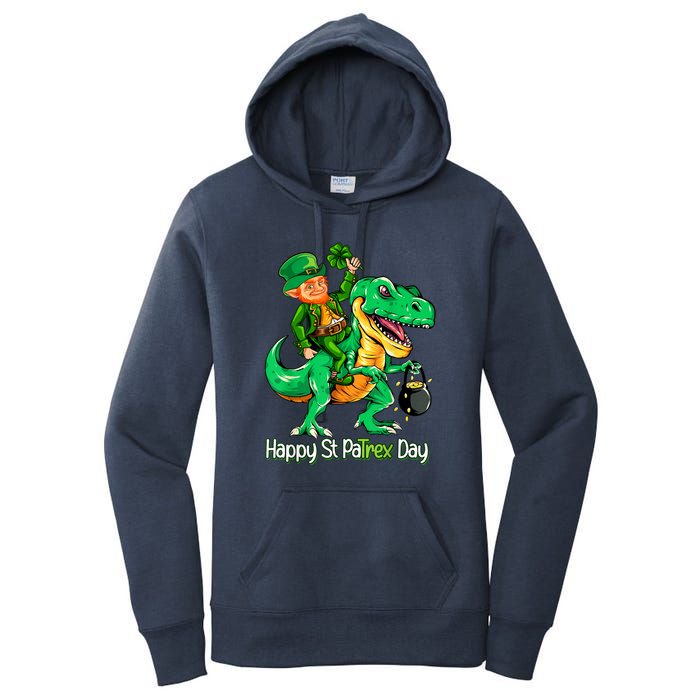 St Patricks Day Leprechaun Riding Dinosaur Gift Women's Pullover Hoodie