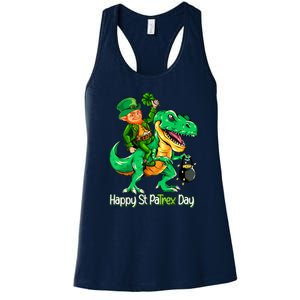 St Patricks Day Leprechaun Riding Dinosaur Gift Women's Racerback Tank