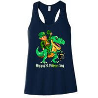 St Patricks Day Leprechaun Riding Dinosaur Gift Women's Racerback Tank