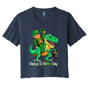 St Patricks Day Leprechaun Riding Dinosaur Gift Women's Crop Top Tee