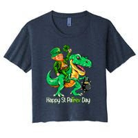 St Patricks Day Leprechaun Riding Dinosaur Gift Women's Crop Top Tee