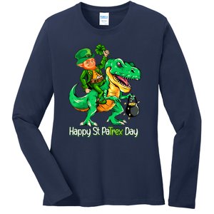 St Patricks Day Leprechaun Riding Dinosaur Gift Ladies Long Sleeve Shirt