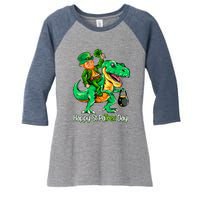 St Patricks Day Leprechaun Riding Dinosaur Gift Women's Tri-Blend 3/4-Sleeve Raglan Shirt