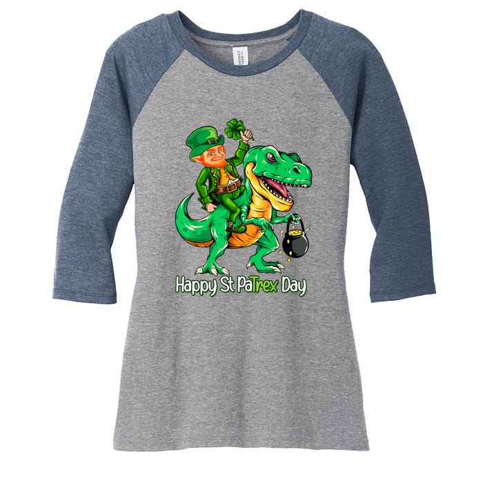 St Patricks Day Leprechaun Riding Dinosaur Gift Women's Tri-Blend 3/4-Sleeve Raglan Shirt