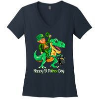 St Patricks Day Leprechaun Riding Dinosaur Gift Women's V-Neck T-Shirt