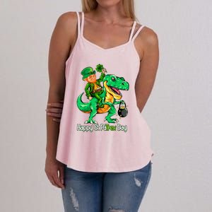 St Patricks Day Leprechaun Riding Dinosaur Gift Women's Strappy Tank