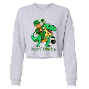 St Patricks Day Leprechaun Riding Dinosaur Gift Cropped Pullover Crew