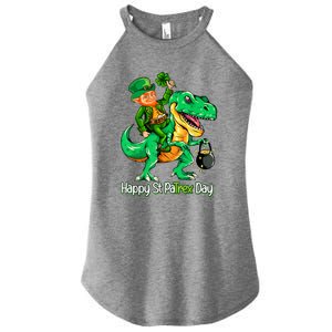 St Patricks Day Leprechaun Riding Dinosaur Gift Women's Perfect Tri Rocker Tank