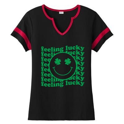 St Patricks Day Feeling Lucky Shamrock St Patrick's Day Gift Ladies Halftime Notch Neck Tee