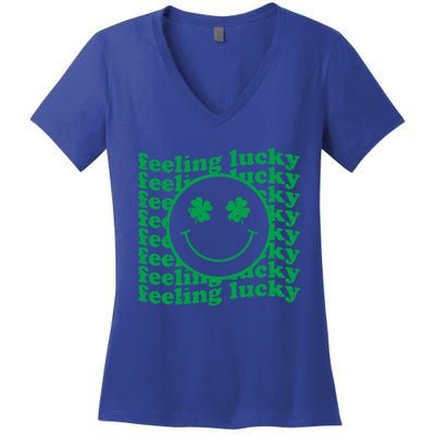 St Patricks Day Feeling Lucky Shamrock St Patrick's Day Gift Women's V-Neck T-Shirt