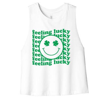 St Patricks Day Feeling Lucky Shamrock St Patrick's Day Gift Women's Racerback Cropped Tank