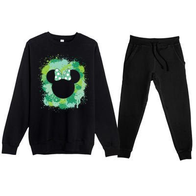 St Patricks Day Green Color Paint Splashes Cute Girly Mouse Premium Crewneck Sweatsuit Set