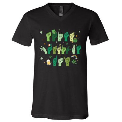 Saint Patrick's Day Sign Language ASL Deaf Pride V-Neck T-Shirt