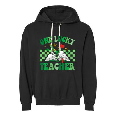 St Patricks Day Teacher Shirt One Lucky Teacher Shamrock Garment-Dyed Fleece Hoodie