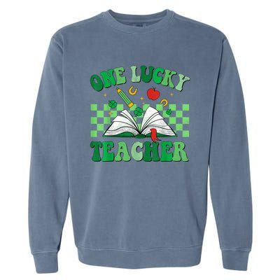 St Patricks Day Teacher Shirt One Lucky Teacher Shamrock Garment-Dyed Sweatshirt