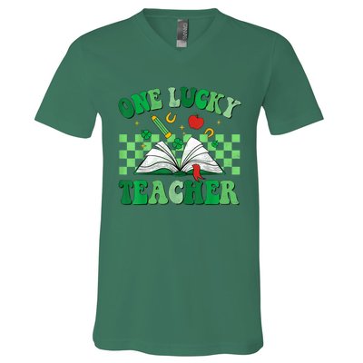 St Patricks Day Teacher Shirt One Lucky Teacher Shamrock V-Neck T-Shirt