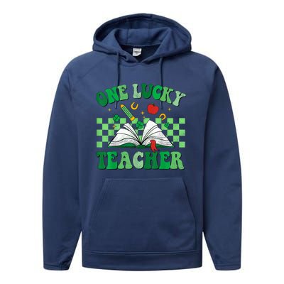 St Patricks Day Teacher Shirt One Lucky Teacher Shamrock Performance Fleece Hoodie