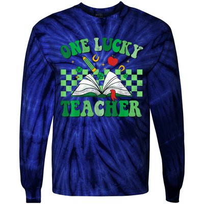 St Patricks Day Teacher Shirt One Lucky Teacher Shamrock Tie-Dye Long Sleeve Shirt