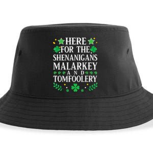 St Patricks Day Here For The Shenanigans Malarkey Tomfoolery Sustainable Bucket Hat