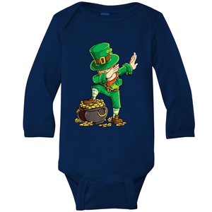 St Patricks Day Dabbing Leprechaun Men Dab Dance Baby Long Sleeve Bodysuit