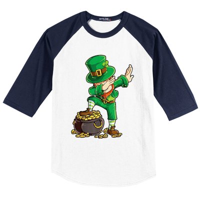 St Patricks Day Dabbing Leprechaun Men Dab Dance Baseball Sleeve Shirt