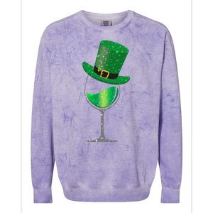 St Patricks Day Lucky Sparkly Wine Glass Colorblast Crewneck Sweatshirt