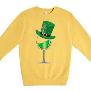 St Patricks Day Lucky Sparkly Wine Glass Premium Crewneck Sweatshirt