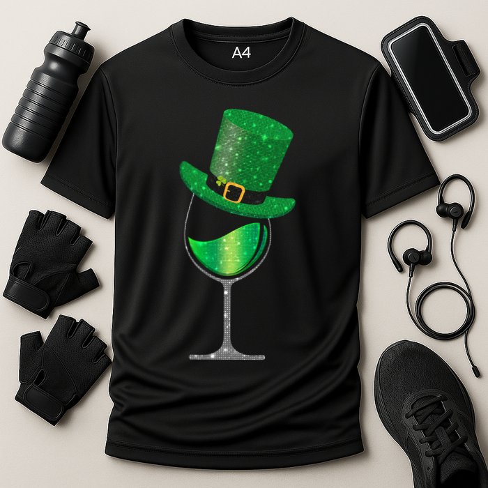 St Patricks Day Lucky Sparkly Wine Glass Performance Shirt