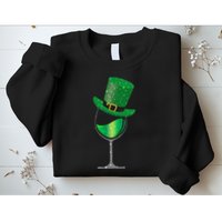 St Patricks Day Lucky Sparkly Wine Glass Sweatshirt