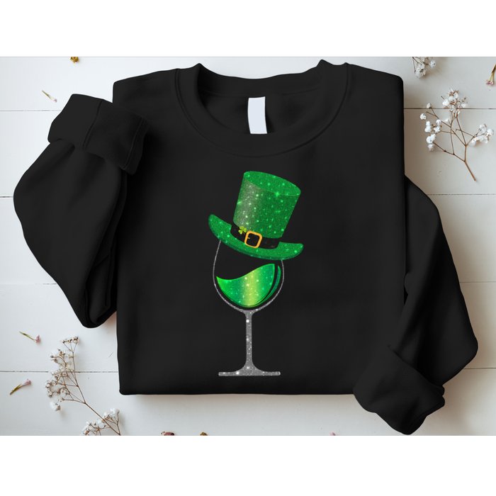 St Patricks Day Lucky Sparkly Wine Glass Sweatshirt