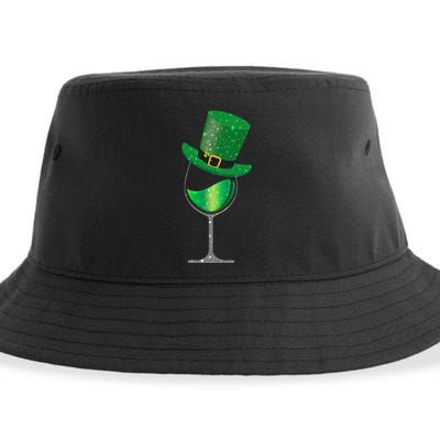 St Patricks Day Lucky Sparkly Wine Glass Sustainable Bucket Hat
