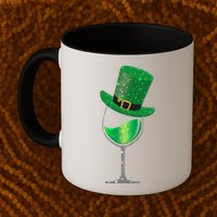 St Patricks Day Lucky Sparkly Wine Glass Mug