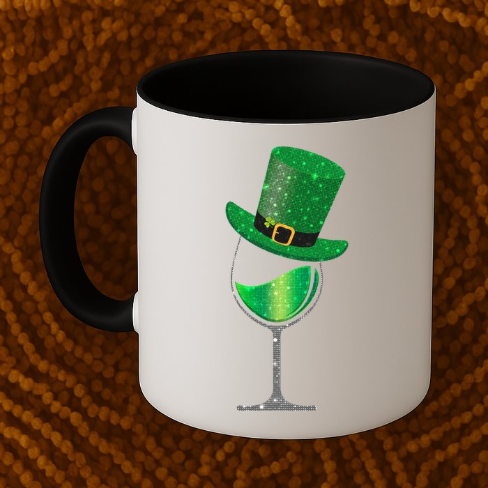 St Patricks Day Lucky Sparkly Wine Glass Mug