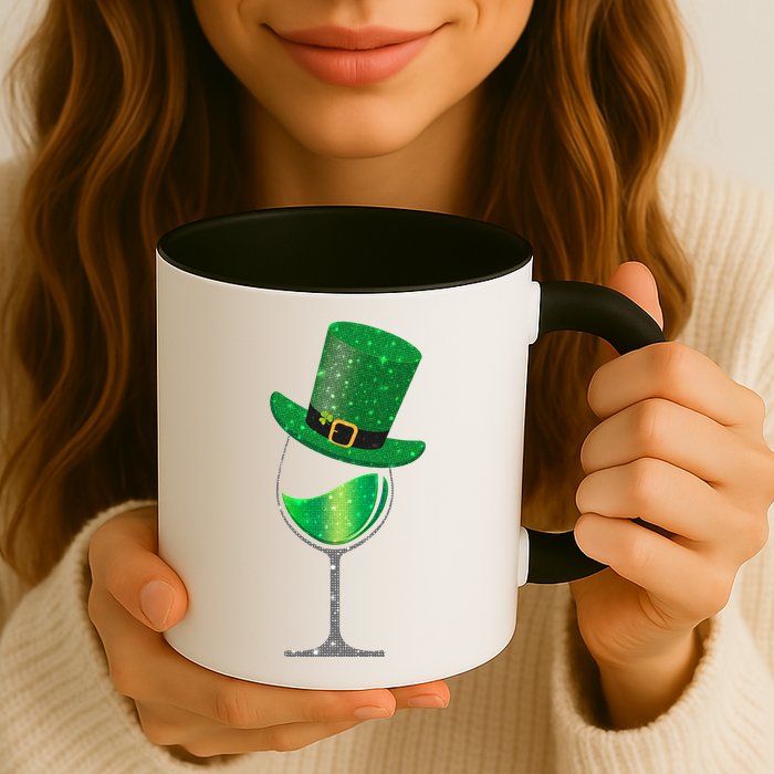 St Patricks Day Lucky Sparkly Wine Glass Mug