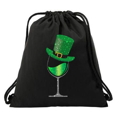St Patricks Day Lucky Sparkly Wine Glass Drawstring Bag